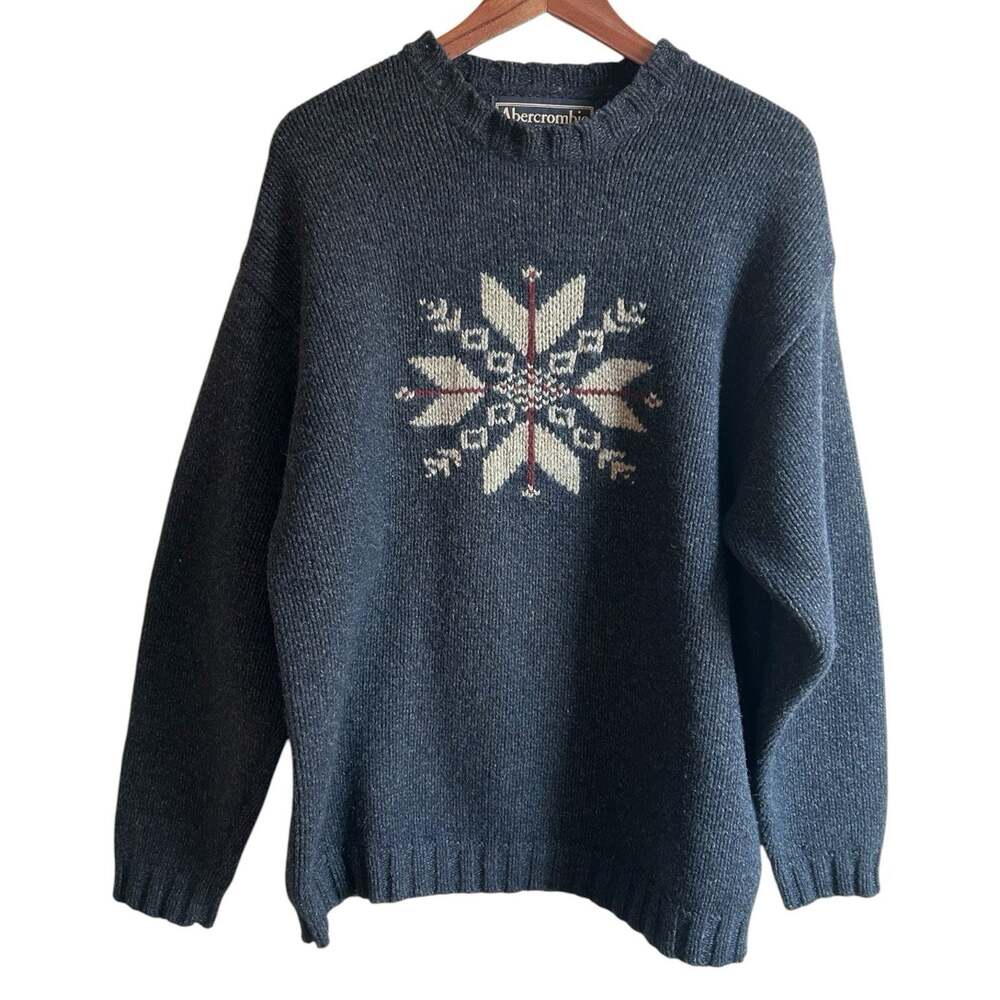 Vintage Abercrombie Fitch Lambswool Sweater Mens M Snowflake Fair Isle Y2K